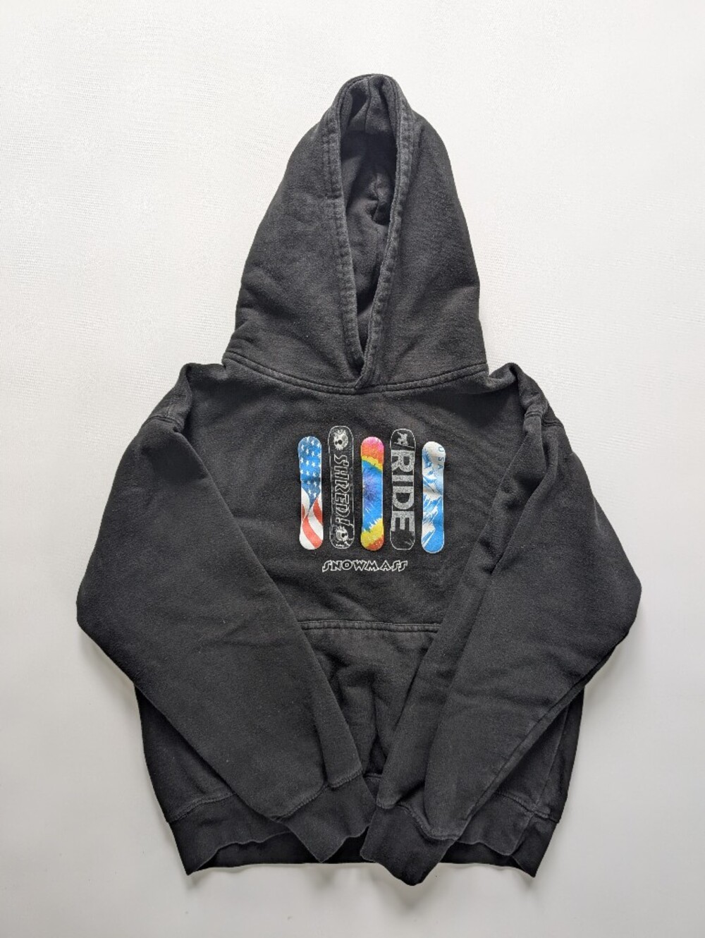 Kids Black Hooded Pullover Sweatshirt with Snowboard Snowmass Graphic